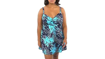 Penbrooke Palm Glitz Plus Size V Neck Swim Dress | SwimOutlet.com