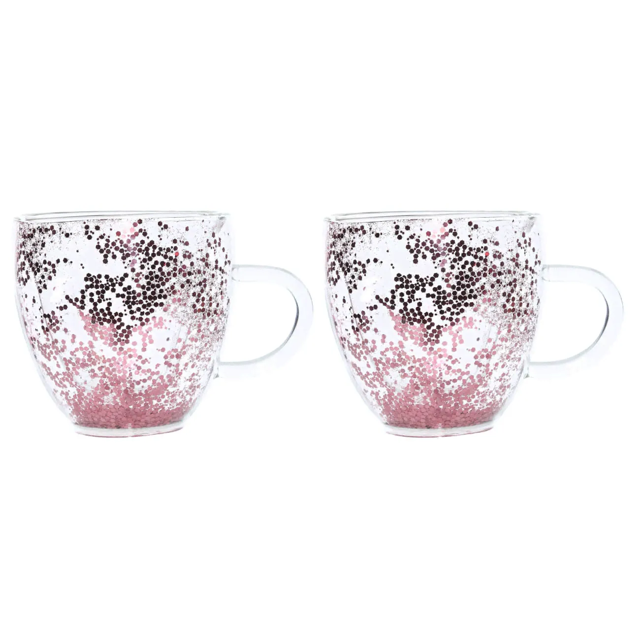 Kuchenland Кружка, 250 мл, 2 шт, стекло Б, с розовыми блестками, Heart, Air sparkly