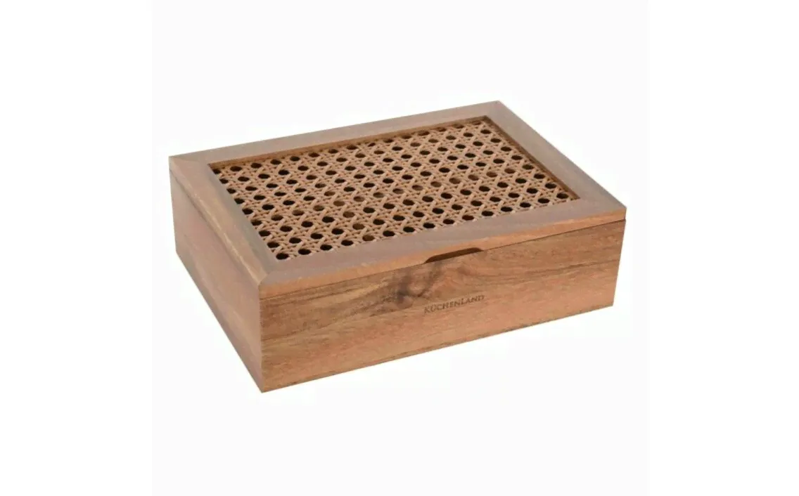 Коробка для чая, "Kuchenland", 24х16 см, 6 отд, дерево/ротанг, прямоугольная, Lattice