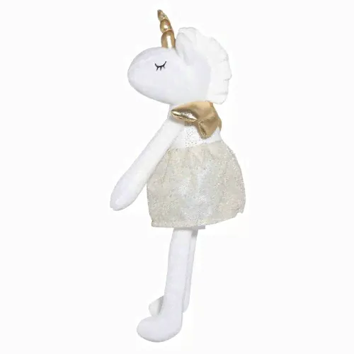 игрушка, 37 см, мягкая, полиэстер, белая, единорог в золотистой юбке, unicorn kuchenland-0