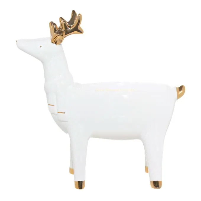 Конфетница Kuchenland Winter deer Олень в шарфе керамика бело-золотая 19 см