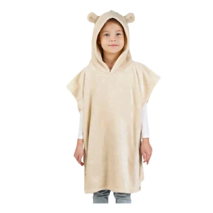 Пончо детское Kuchenland Fleece poncho Ушки бежевое универсальное 60 х 70 см