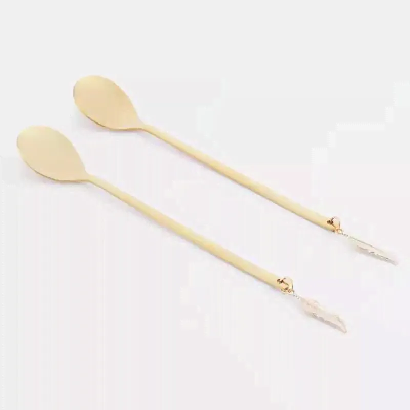 Ложка десертная 14 см 2 шт сталь золотистая Перо Feather Kuchenland